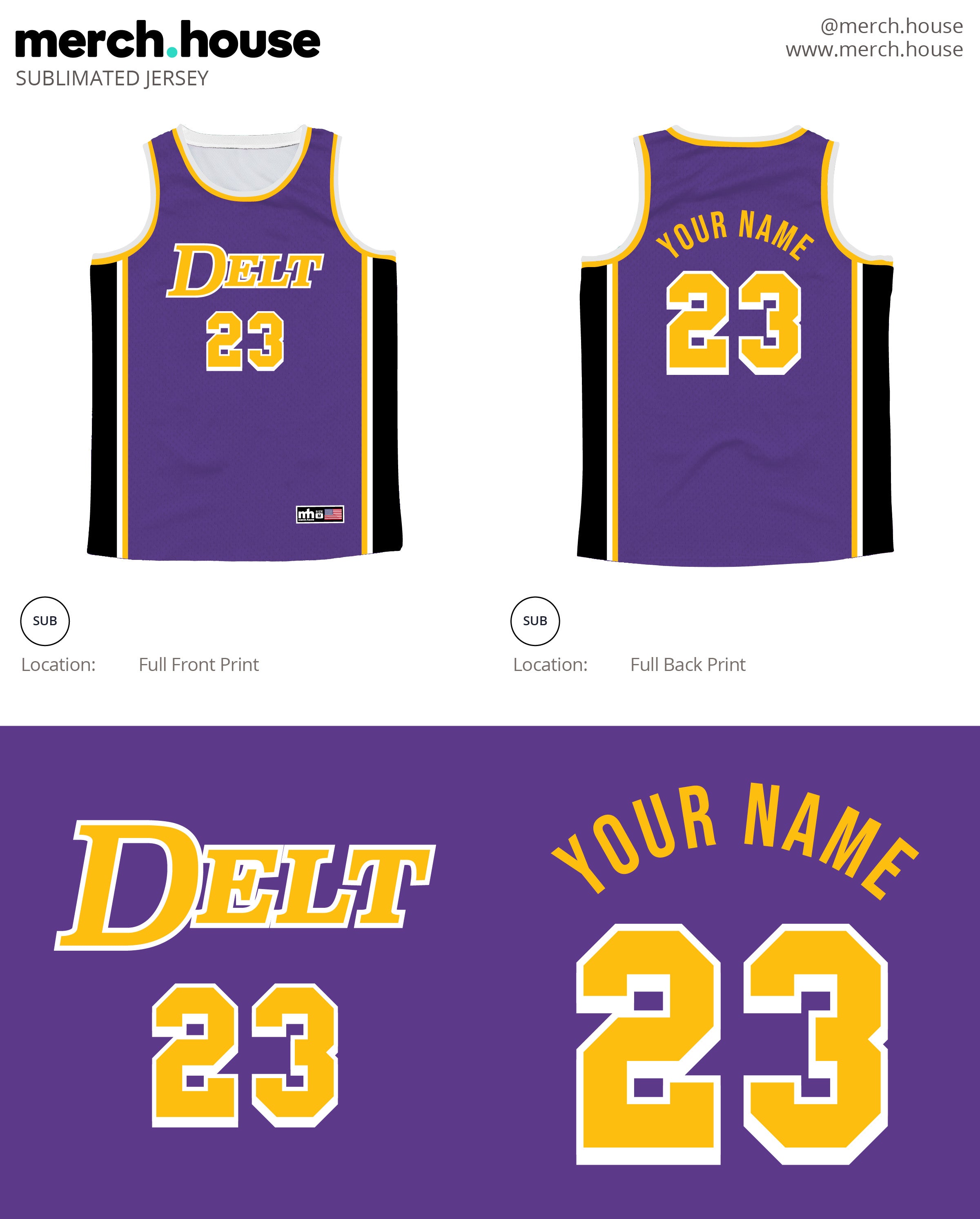  Number 23 Front & Back Basketball Jersey Purple Yellow