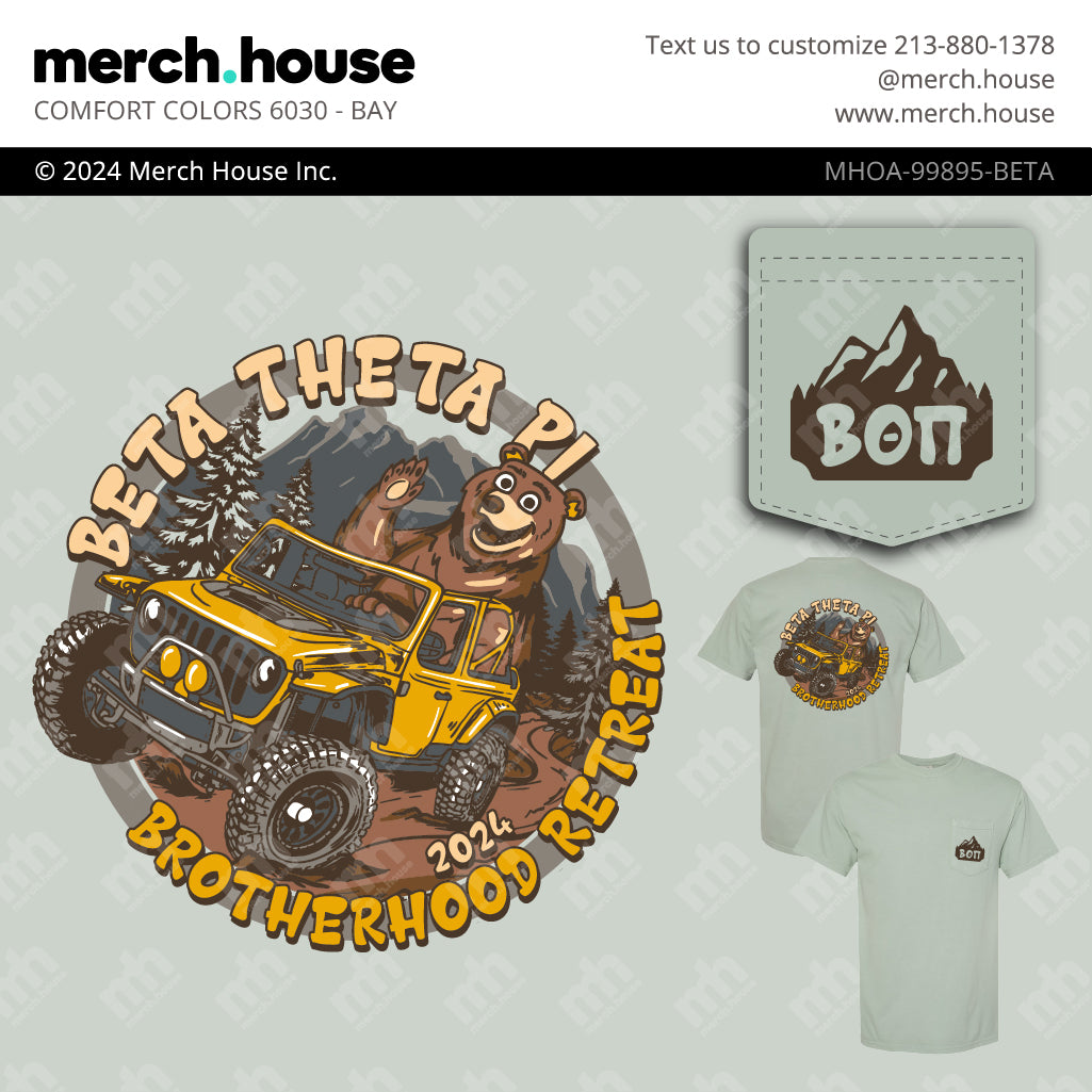 Beta Theta Pi Retreat Bear in a Jeep Shirt