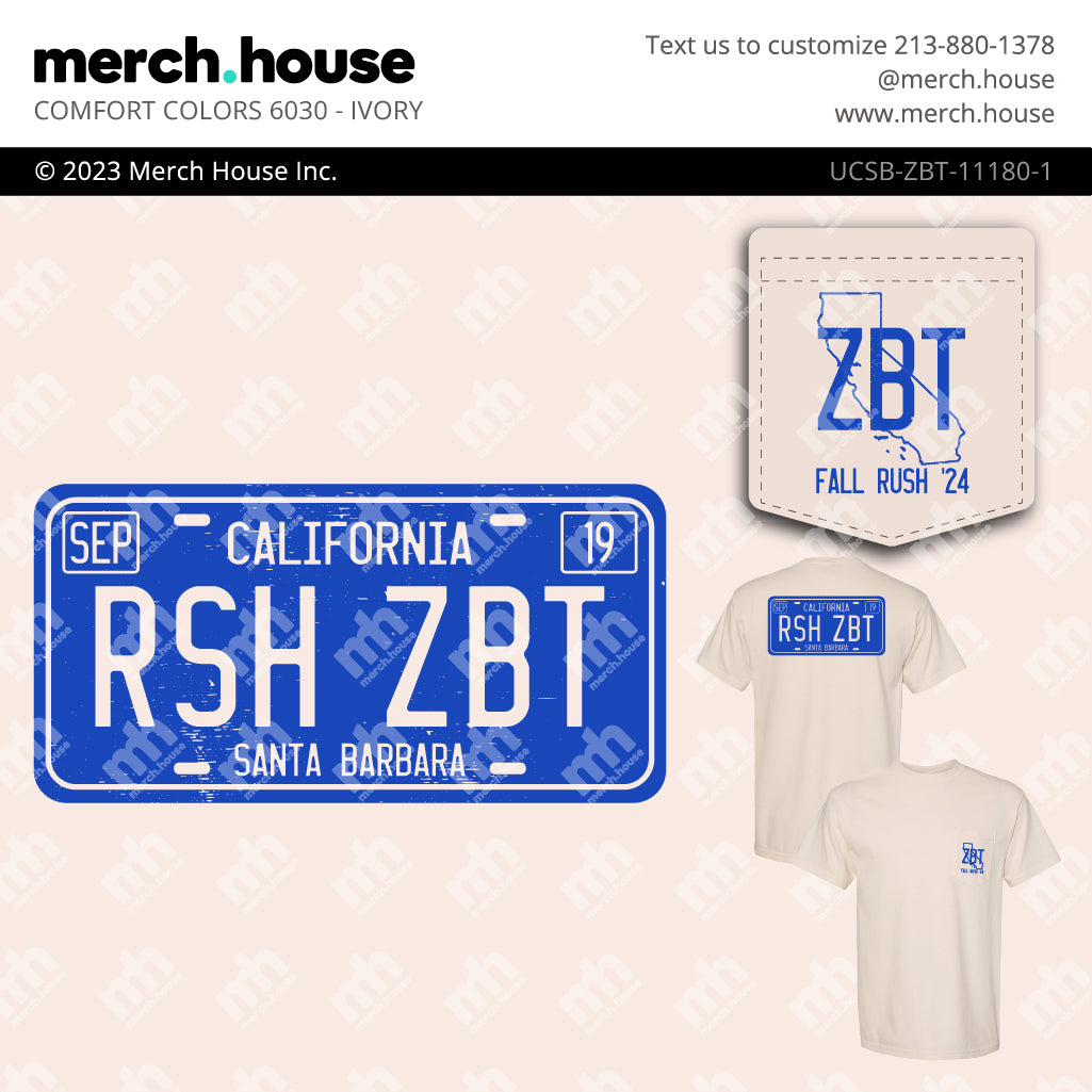 Fraternity Rush Shirt ZBT Vintage License Plate