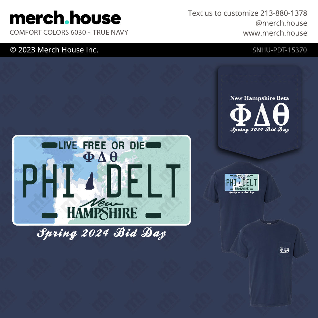 Phi Delta Theta Bid Day New Hampshire License Plate Shirt