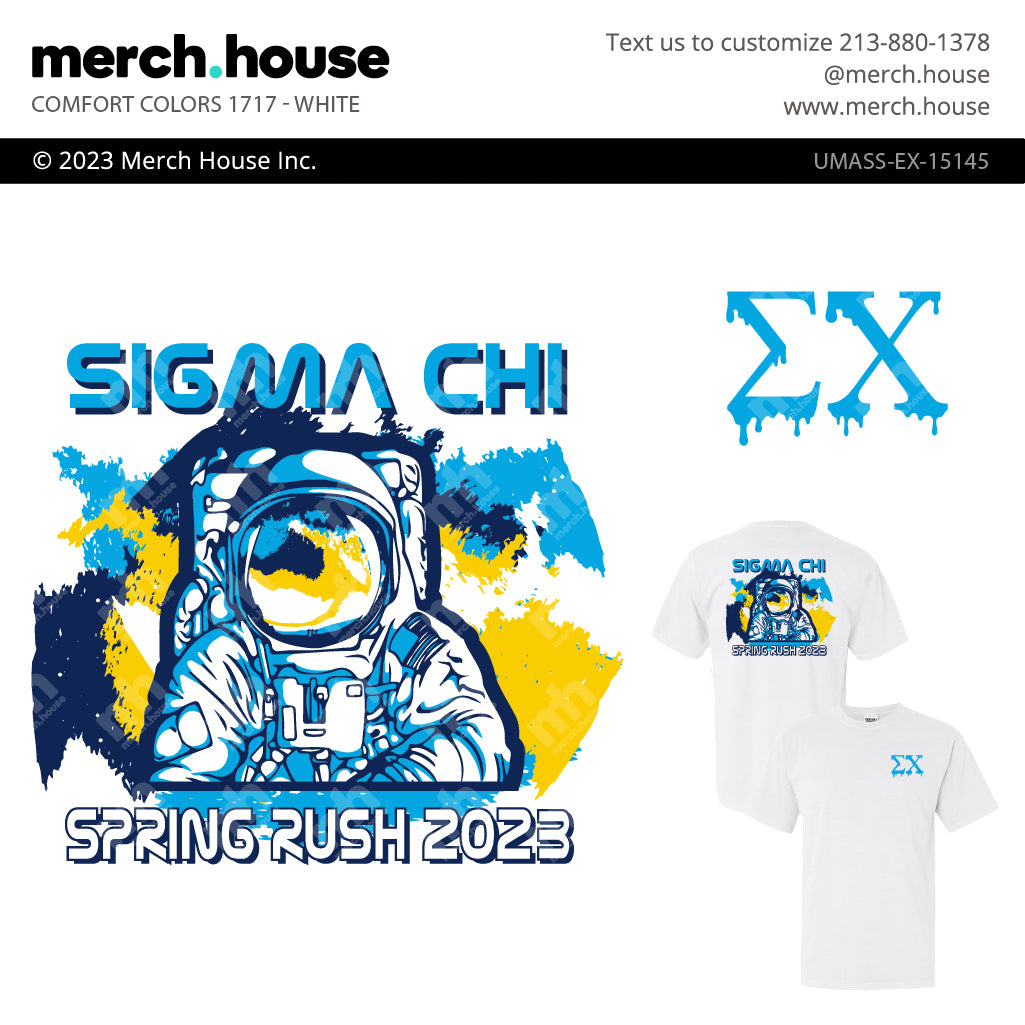 Sigma Chi Rush Shirt Blue and Yellow Astronaut