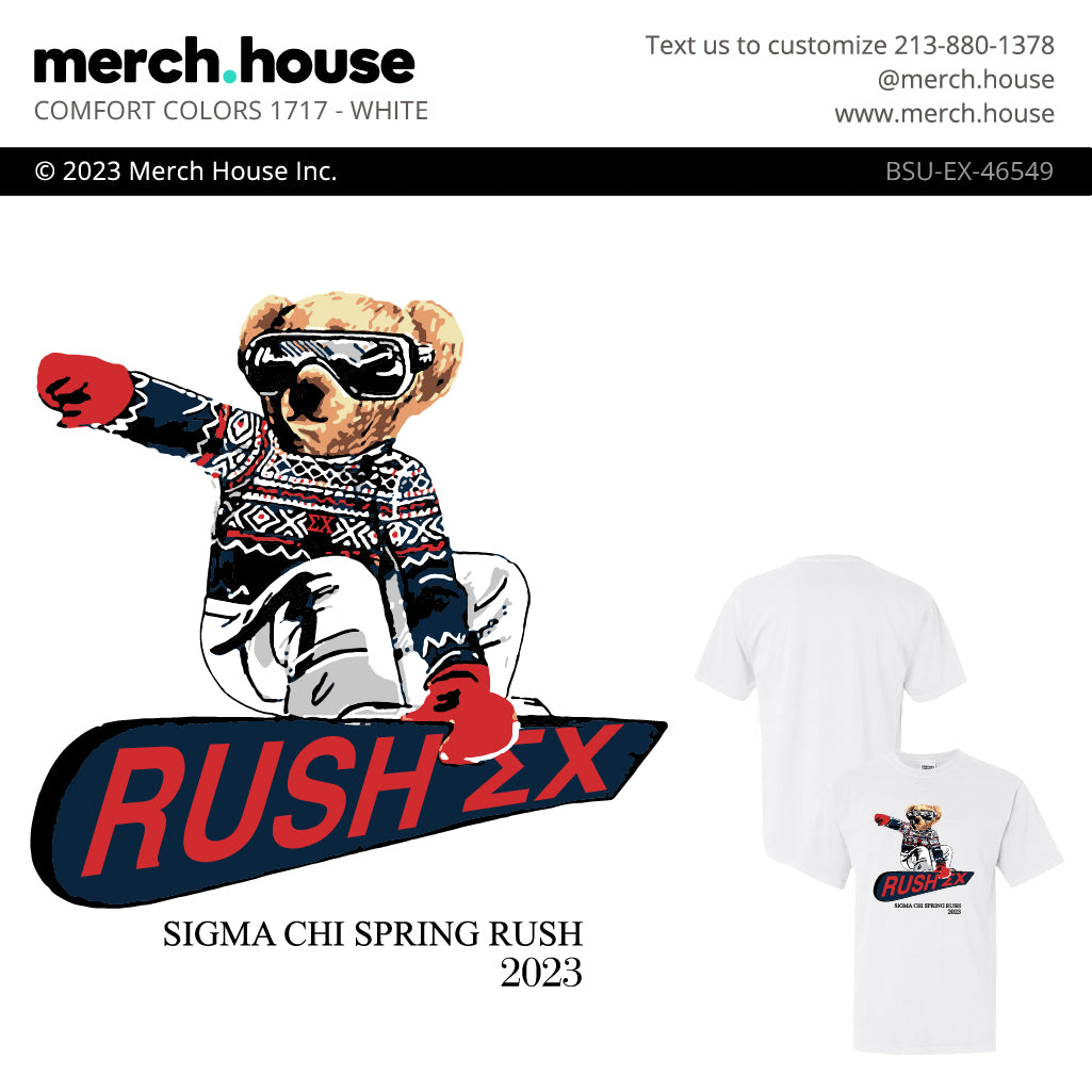 Sigma Chi Rush Shirt Teddy Bear Snowboarder
