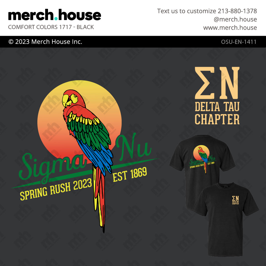 Sigma Nu Rush Shirt Sunset Parrot